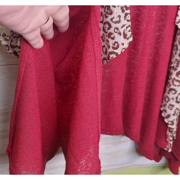 Umgee Darker Red Kimono/Cardigan with Animal Print Trim NWT S/M Sheer - Picture 8 of 8